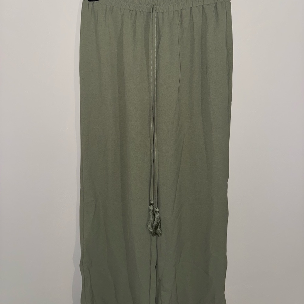 Olive Green Wide-Leg Pants